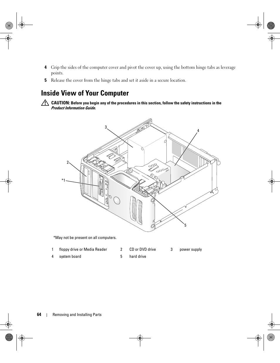 Inside view of your computer | Dell Dimension E521 User Manual | Page 64 / 158