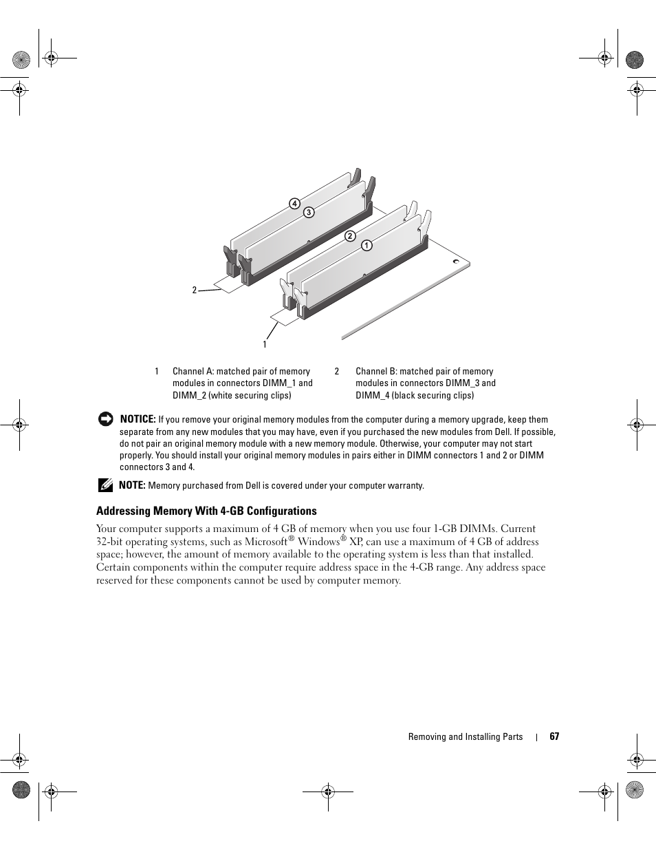 Addressing memory with 4-gb configurations | Dell Dimension E521 User Manual | Page 67 / 158