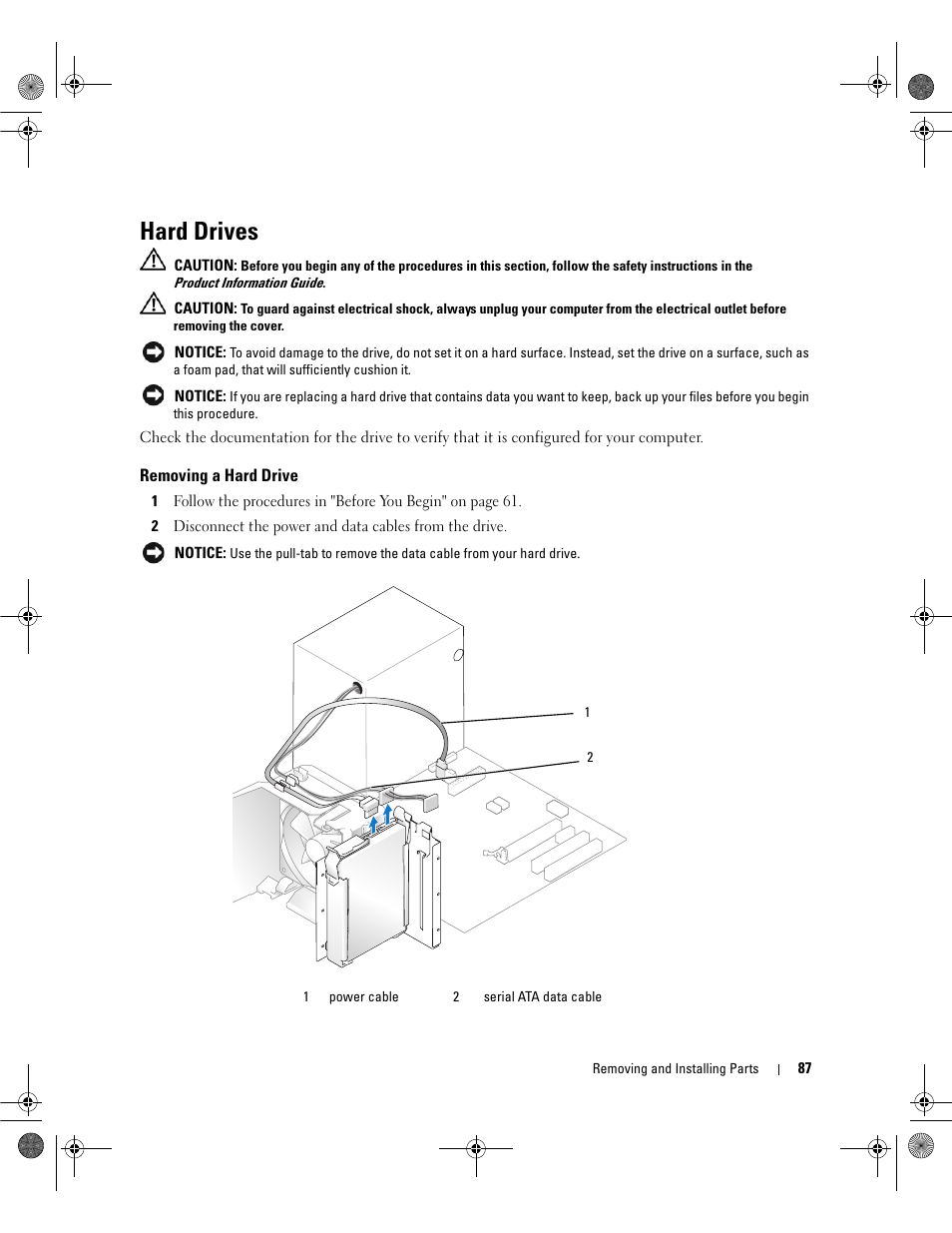 Hard drives, Removing a hard drive | Dell Dimension E521 User Manual | Page 87 / 158