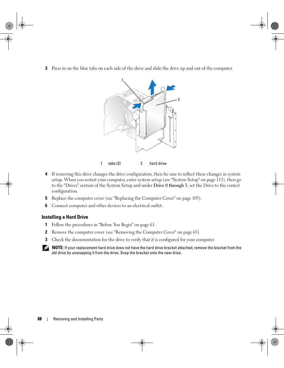 Installing a hard drive | Dell Dimension E521 User Manual | Page 88 / 158