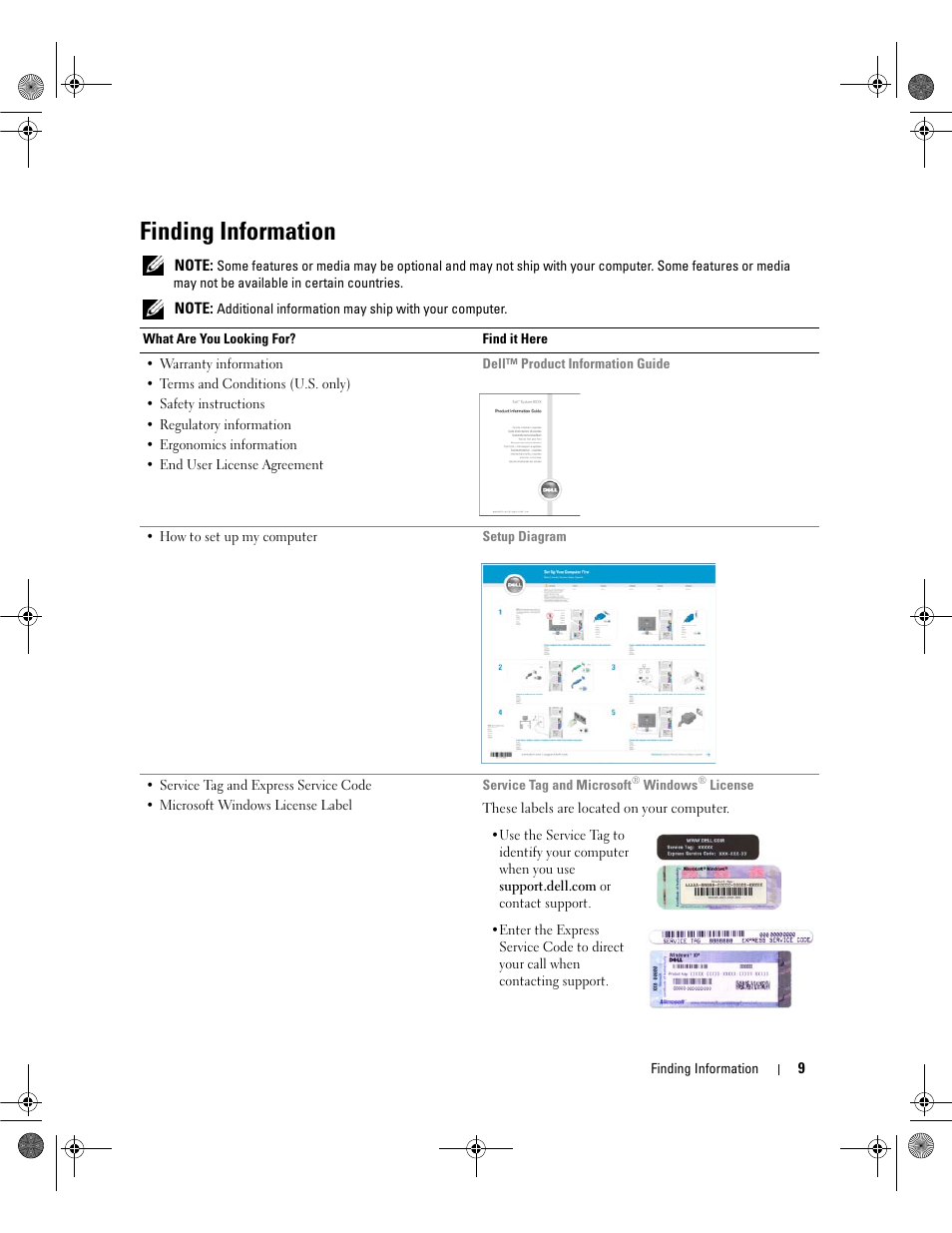 Finding information | Dell Dimension E521 User Manual | Page 9 / 158