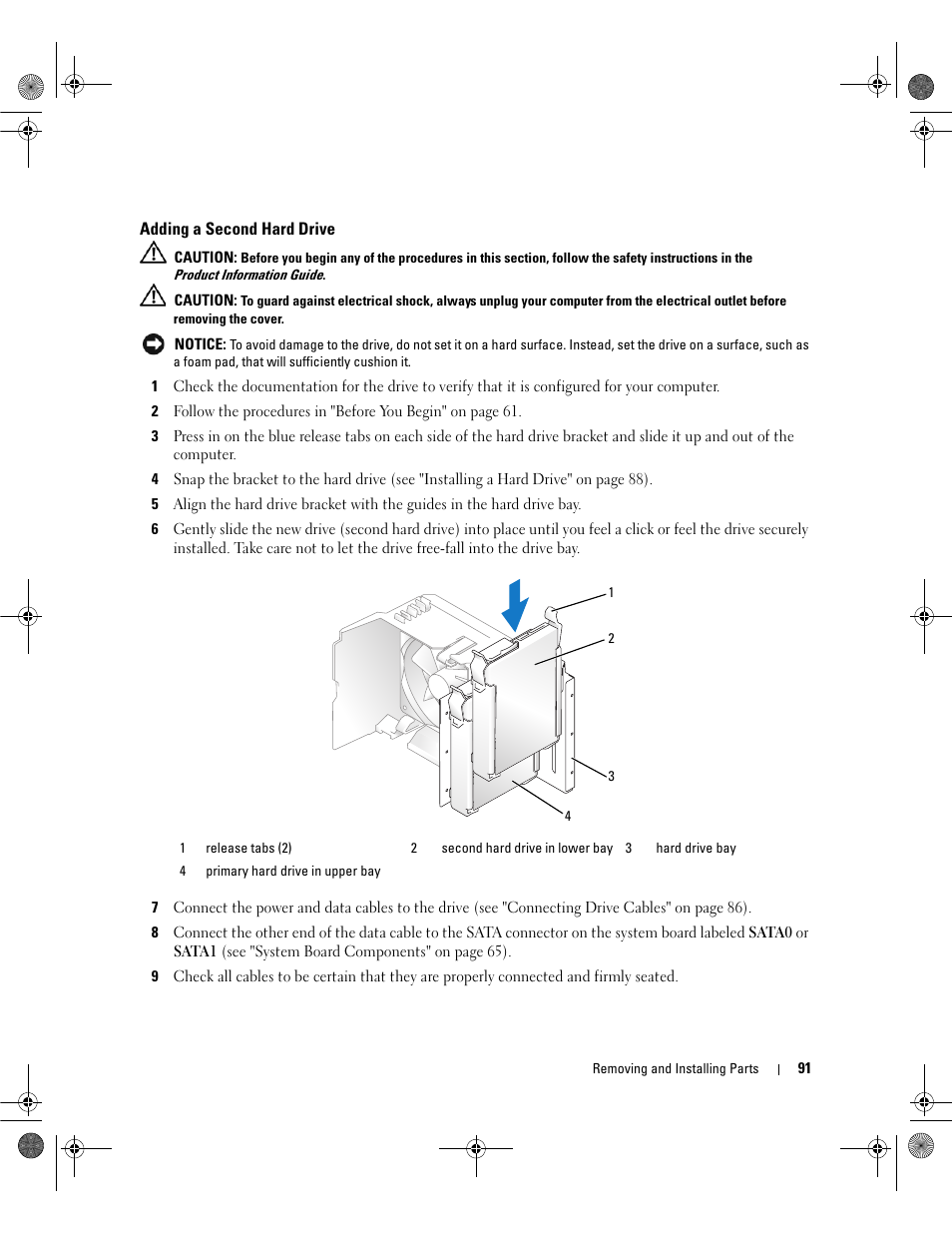 Adding a second hard drive | Dell Dimension E521 User Manual | Page 91 / 158