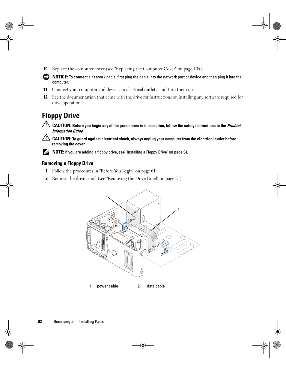 Floppy drive, Removing a floppy drive | Dell Dimension E521 User Manual | Page 92 / 158