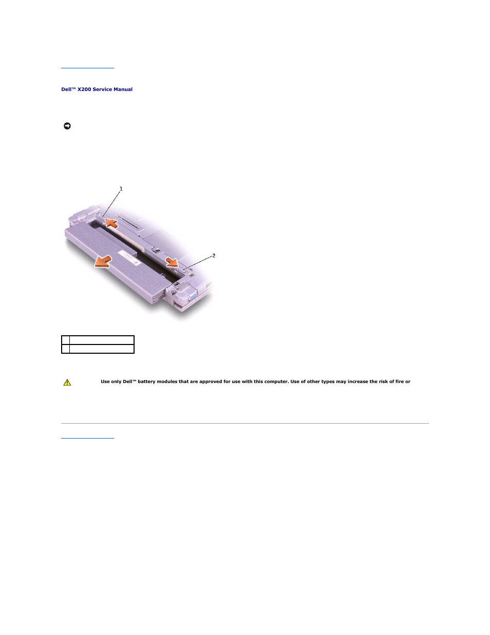 Battery, Removing the battery, Replacing the battery | Dell Inspiron X200 User Manual | Page 3 / 34