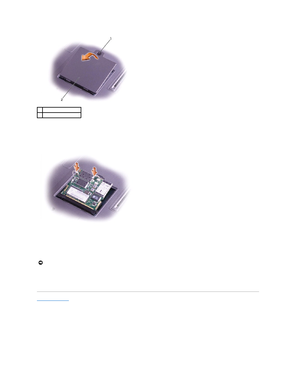 Removing the mini pci card, Replacing the mini pci card | Dell Inspiron X200 User Manual | Page 34 / 34
