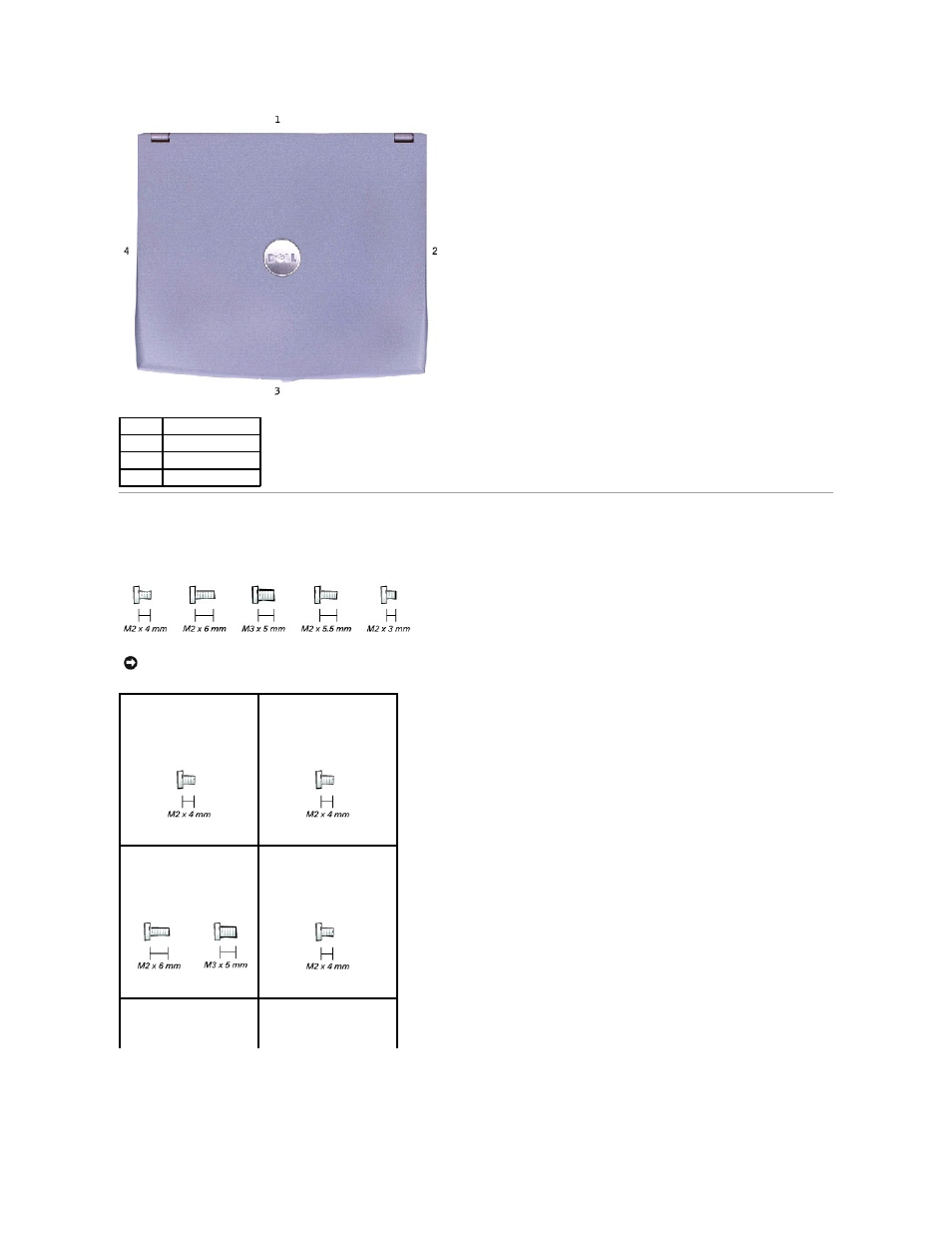 Screw identification | Dell Inspiron X200 User Manual | Page 5 / 34