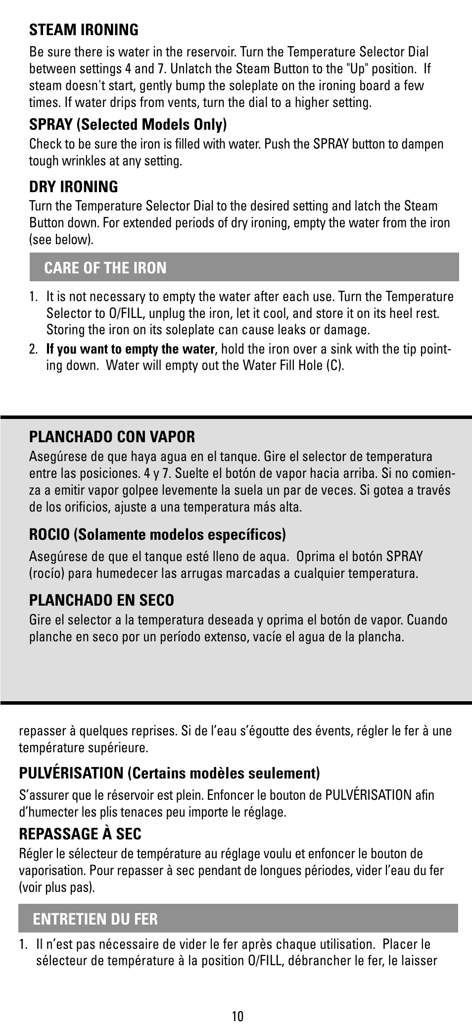 Care, Entretien | Black & Decker F394S User Manual | Page 10 / 12