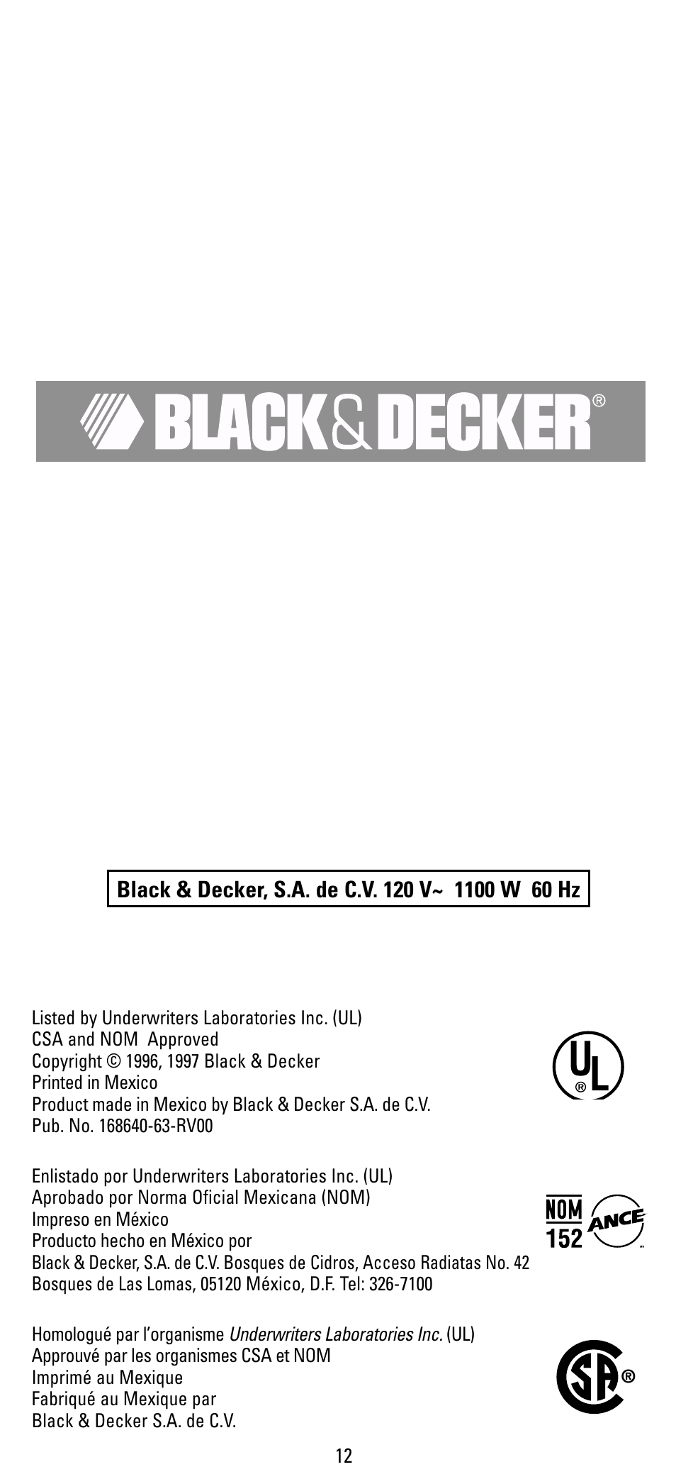 Black & Decker F394S User Manual | Page 12 / 12