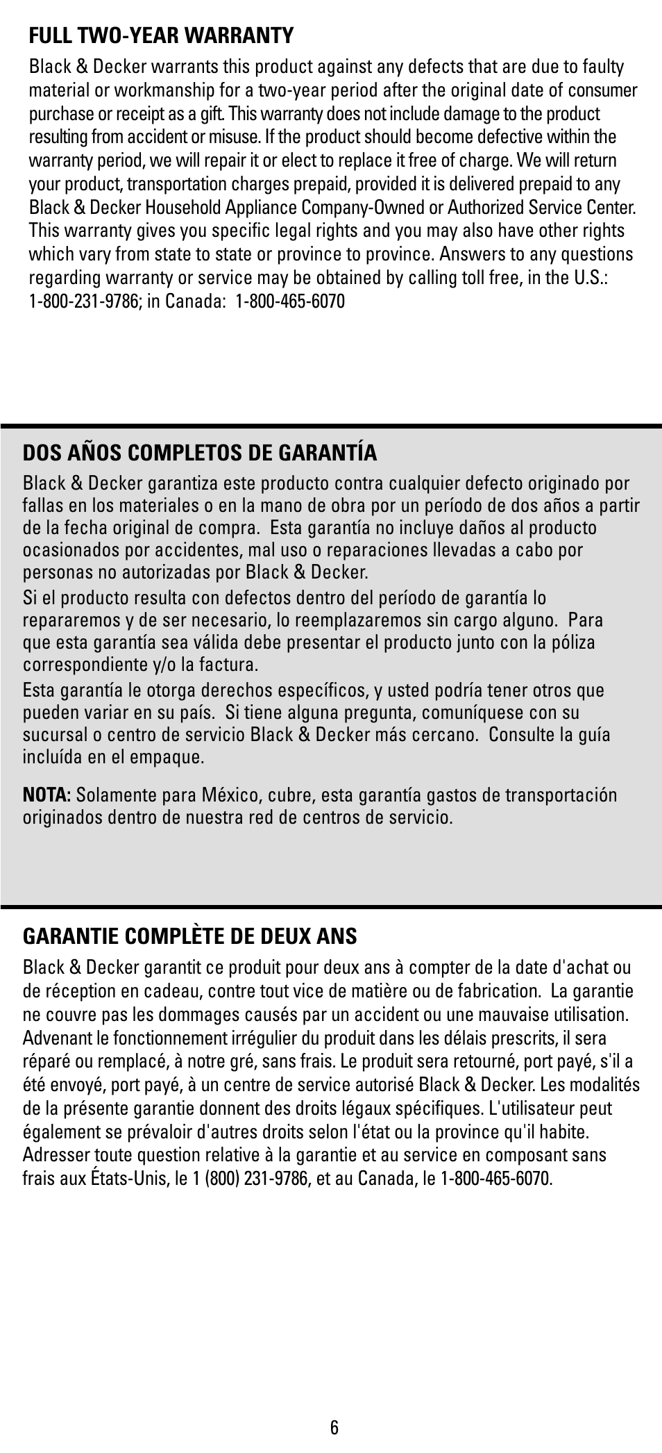 Warranty, Garantia, Garantie | Black & Decker F394S User Manual | Page 6 / 12