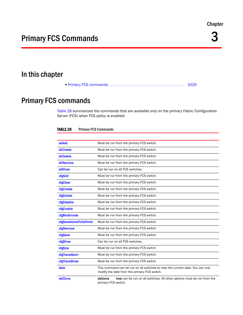 Primary fcs commands, In this chapter, Chapter 3 | Chapter 3, “primary fcs commands, Chapter | Dell POWEREDGE M1000E User Manual | Page 1061 / 1080