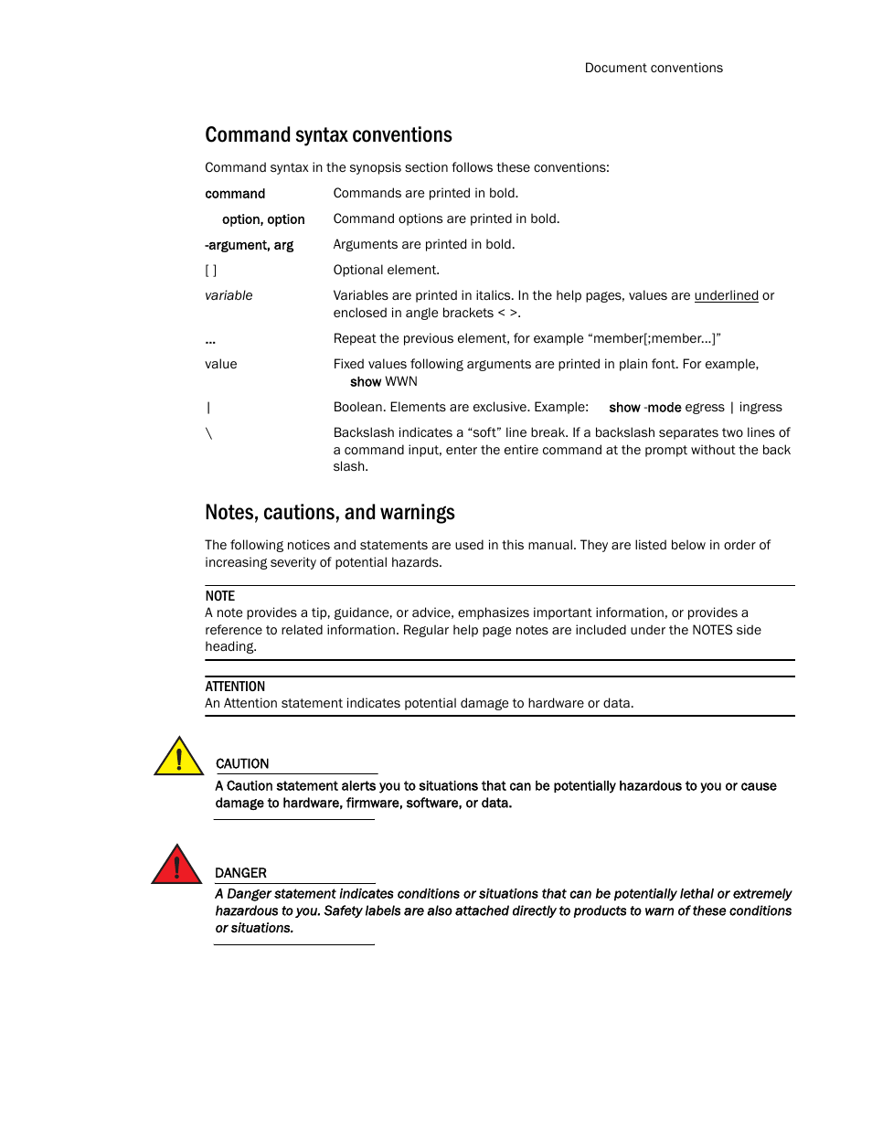 Command syntax conventions, Notes, cautions, and warnings | Dell POWEREDGE M1000E User Manual | Page 29 / 1080