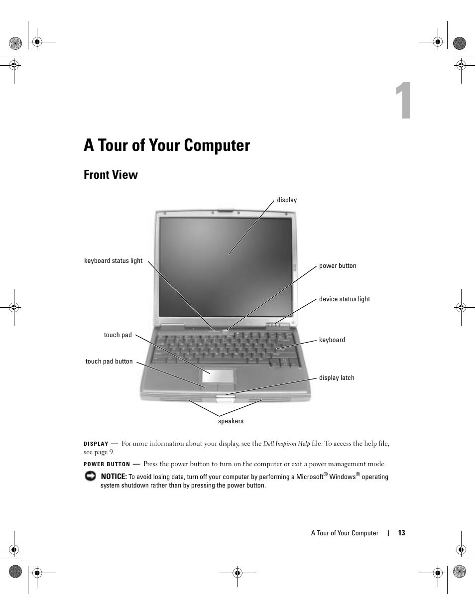 A tour of your computer, Front view | Dell Inspiron 510m User Manual | Page 13 / 134