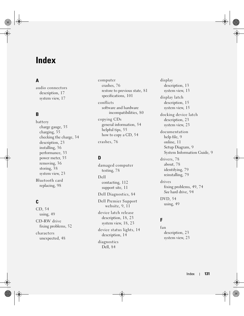 Index | Dell Inspiron 510m User Manual | Page 131 / 134