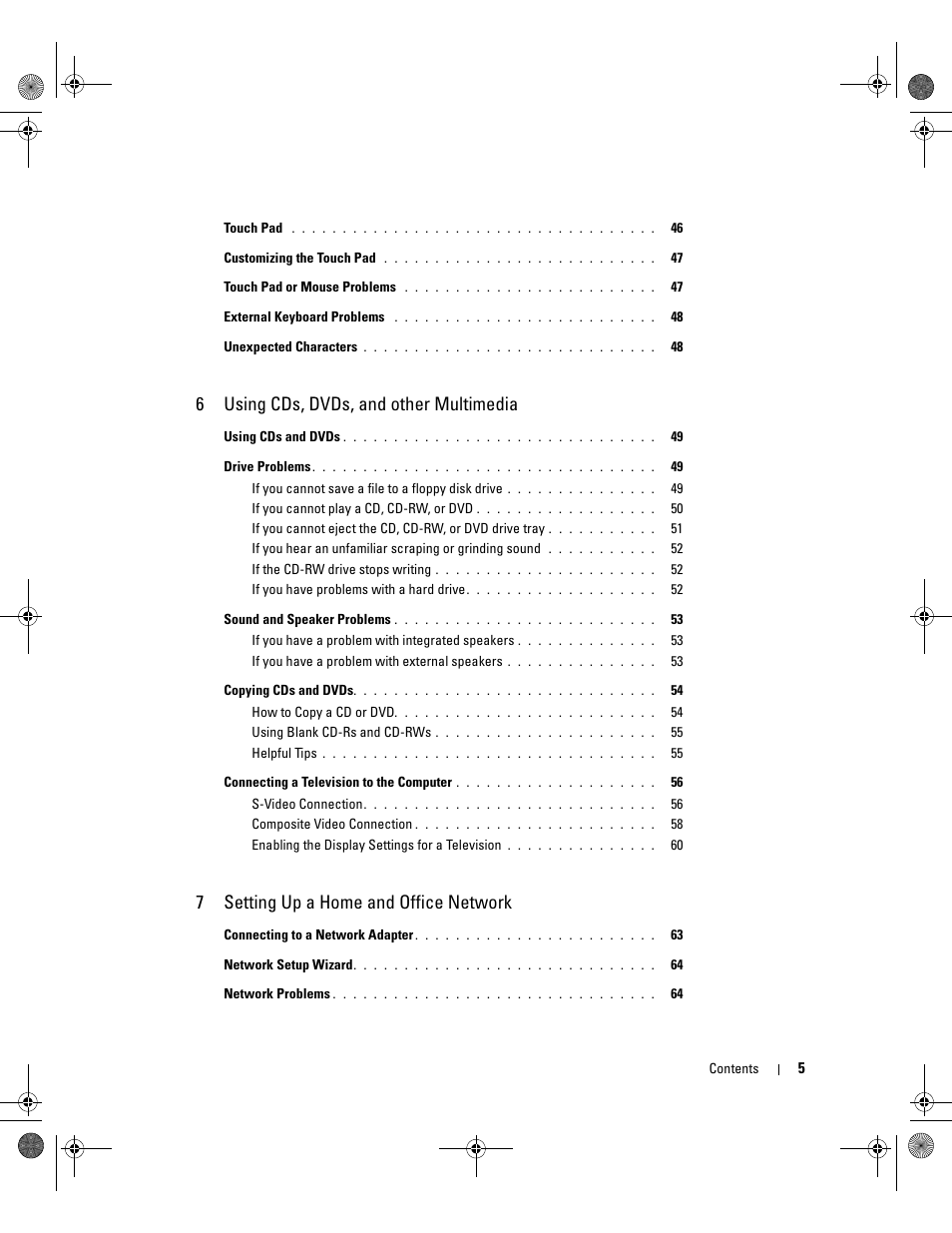 6using cds, dvds, and other multimedia, 7setting up a home and office network | Dell Inspiron 510m User Manual | Page 5 / 134