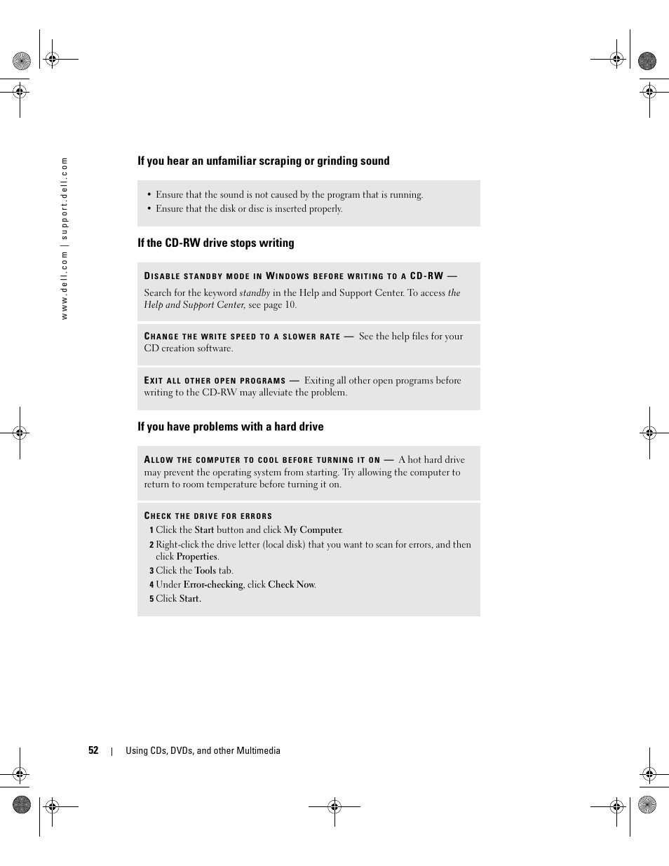 If the cd-rw drive stops writing, If you have problems with a hard drive | Dell Inspiron 510m User Manual | Page 52 / 134