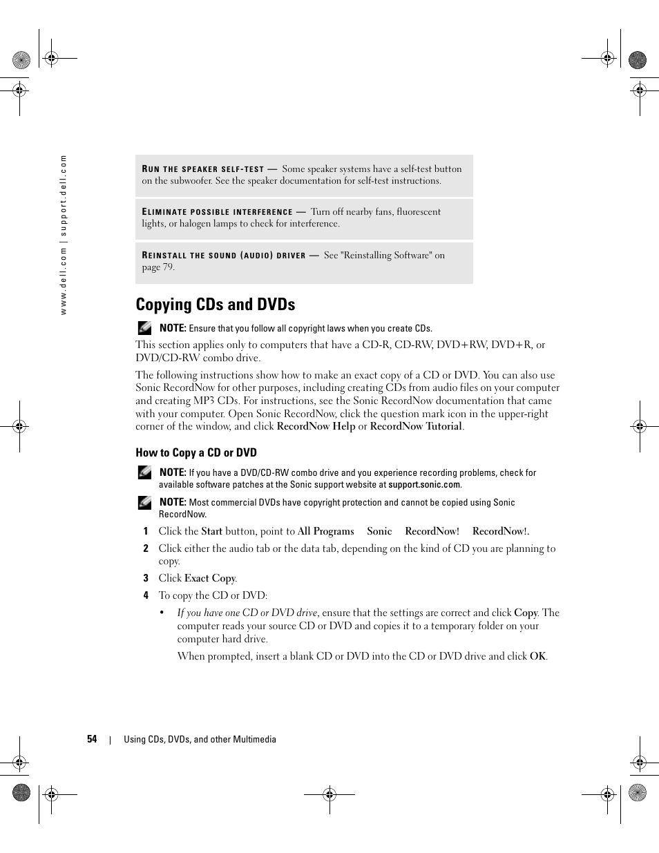 Copying cds and dvds, How to copy a cd or dvd | Dell Inspiron 510m User Manual | Page 54 / 134