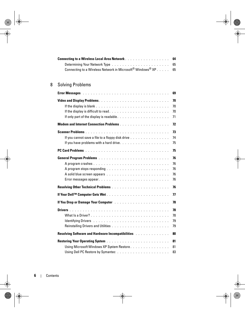 8solving problems | Dell Inspiron 510m User Manual | Page 6 / 134