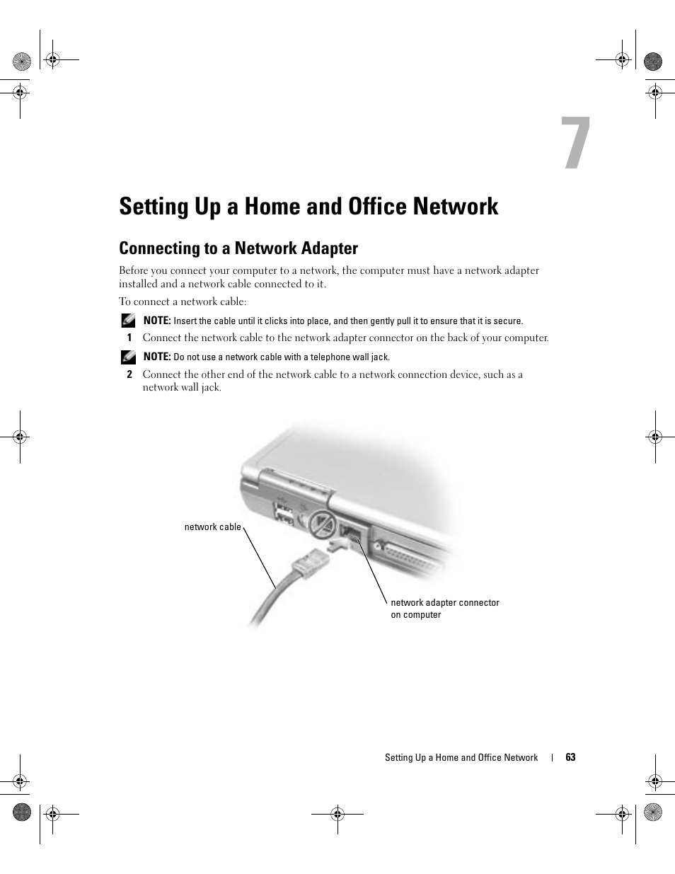 Setting up a home and office network, Connecting to a network adapter | Dell Inspiron 510m User Manual | Page 63 / 134