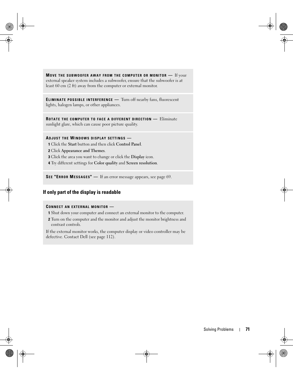 If only part of the display is readable | Dell Inspiron 510m User Manual | Page 71 / 134
