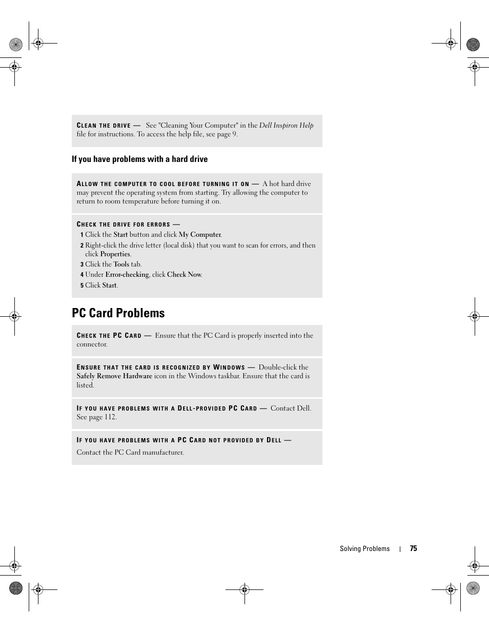 If you have problems with a hard drive, Pc card problems | Dell Inspiron 510m User Manual | Page 75 / 134