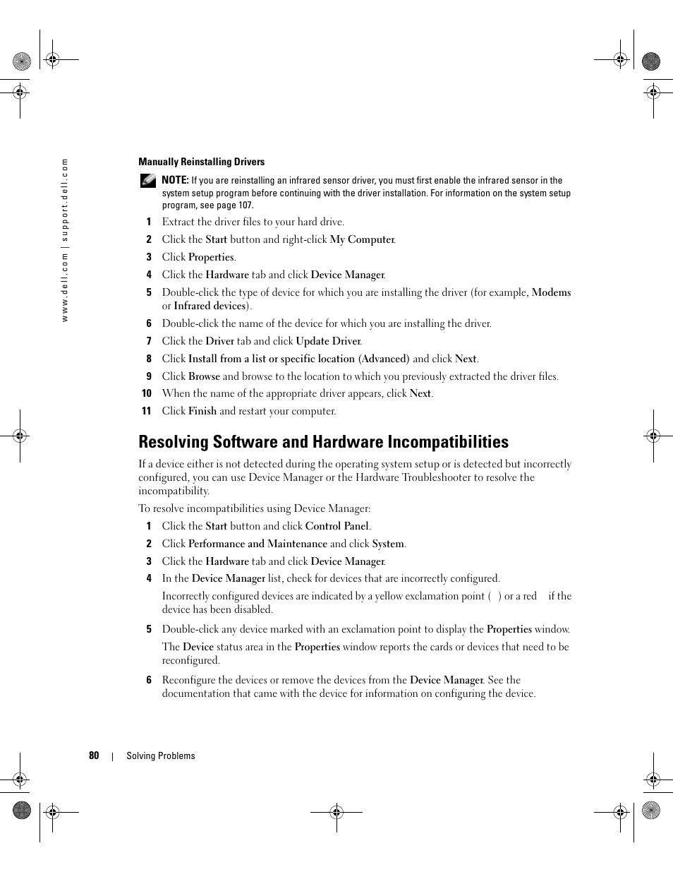 Resolving software and hardware incompatibilities | Dell Inspiron 510m User Manual | Page 80 / 134