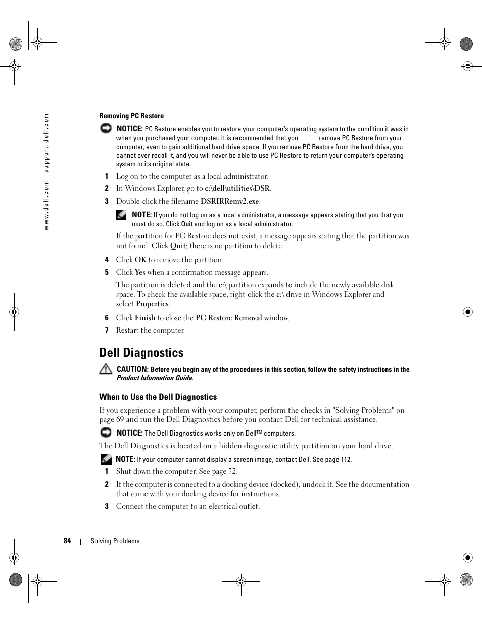 Dell diagnostics, When to use the dell diagnostics | Dell Inspiron 510m User Manual | Page 84 / 134