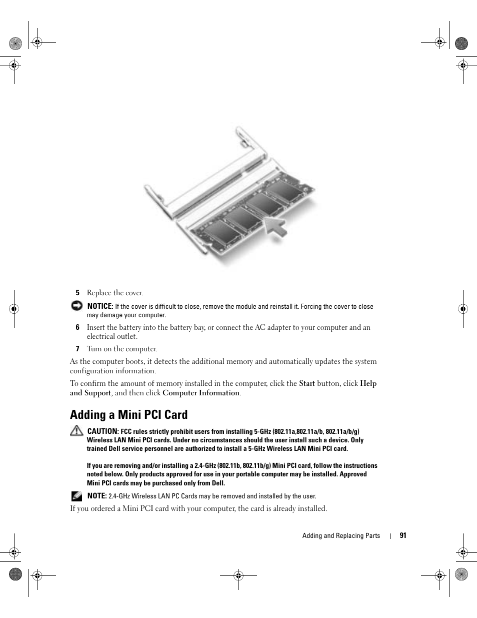 Adding a mini pci card | Dell Inspiron 510m User Manual | Page 91 / 134