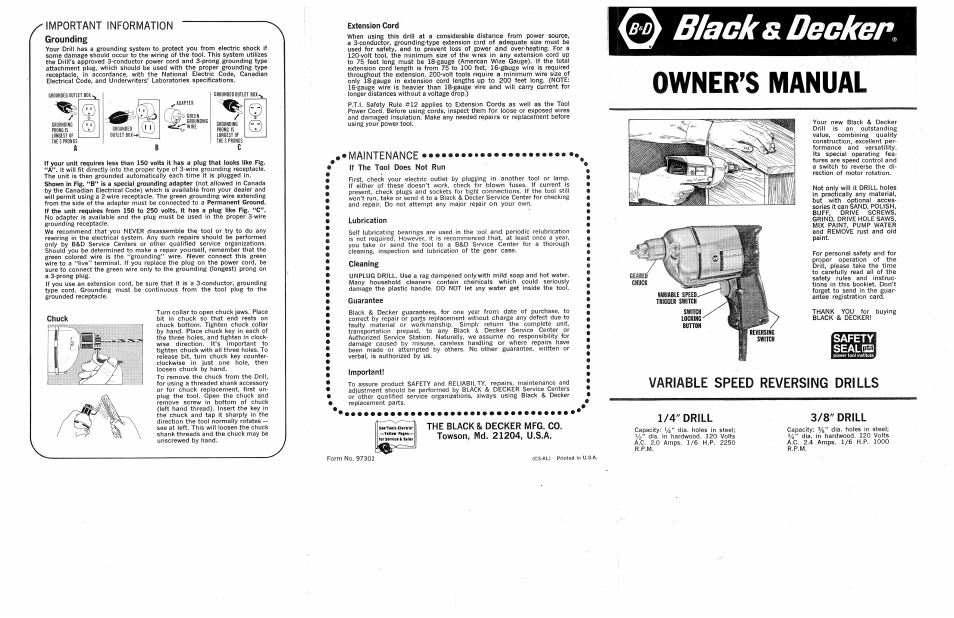 Black & Decker 97301 User Manual | 2 pages