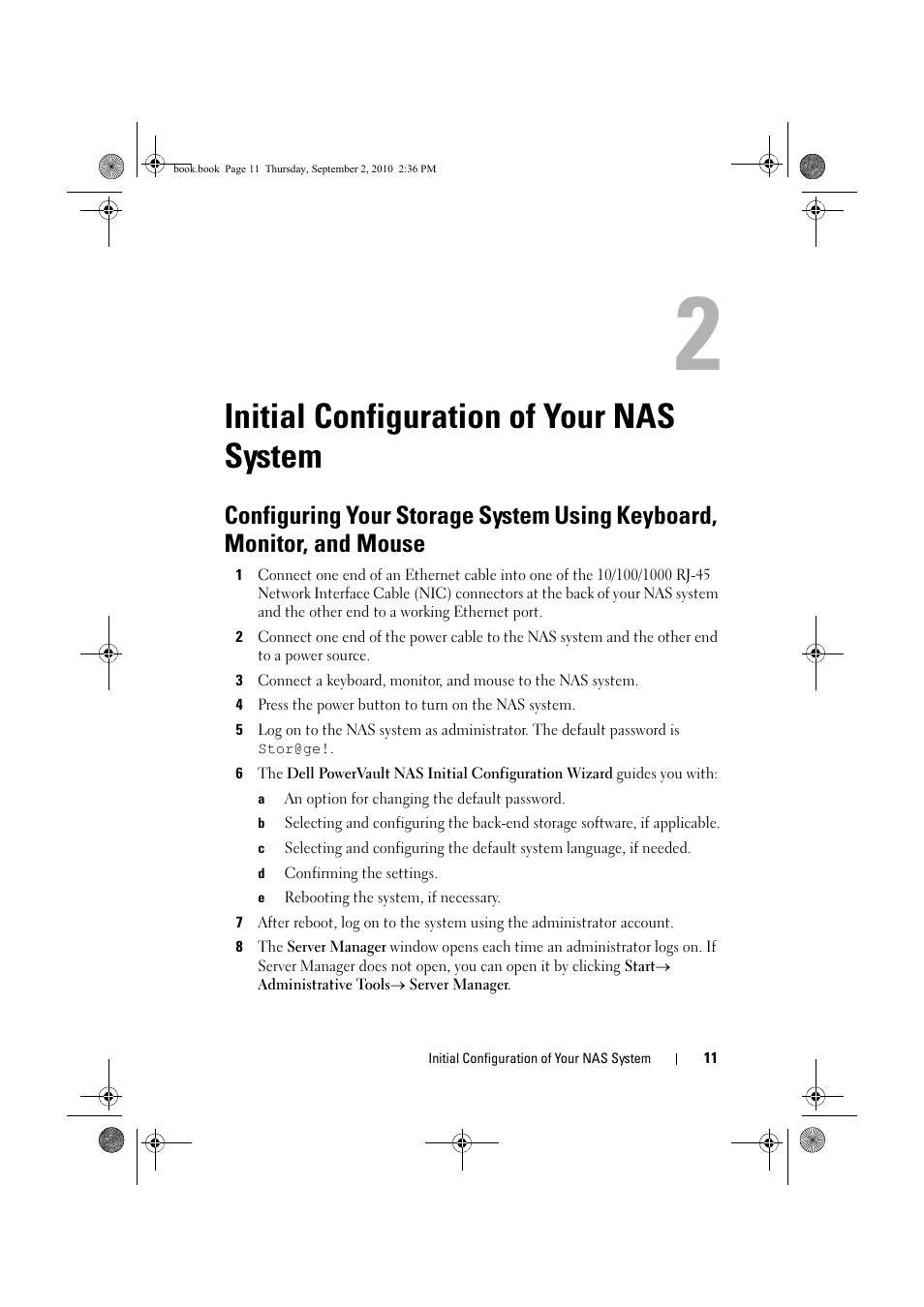 Initial configuration of your nas system, Initial configuration of, Your nas system | Dell PowerVault NX200 User Manual | Page 11 / 50