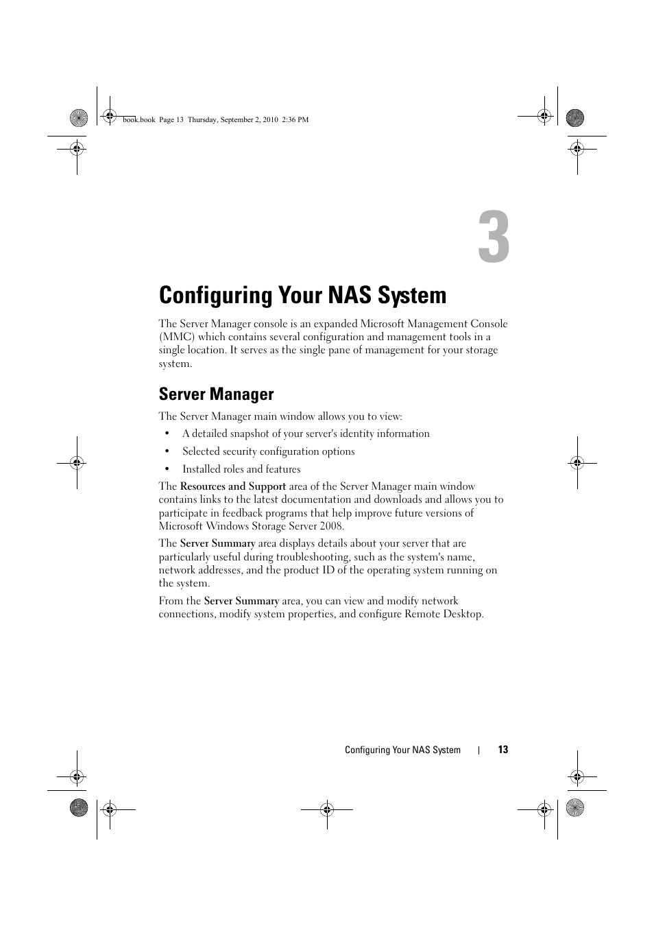 Configuring your nas system, Server manager | Dell PowerVault NX200 User Manual | Page 13 / 50