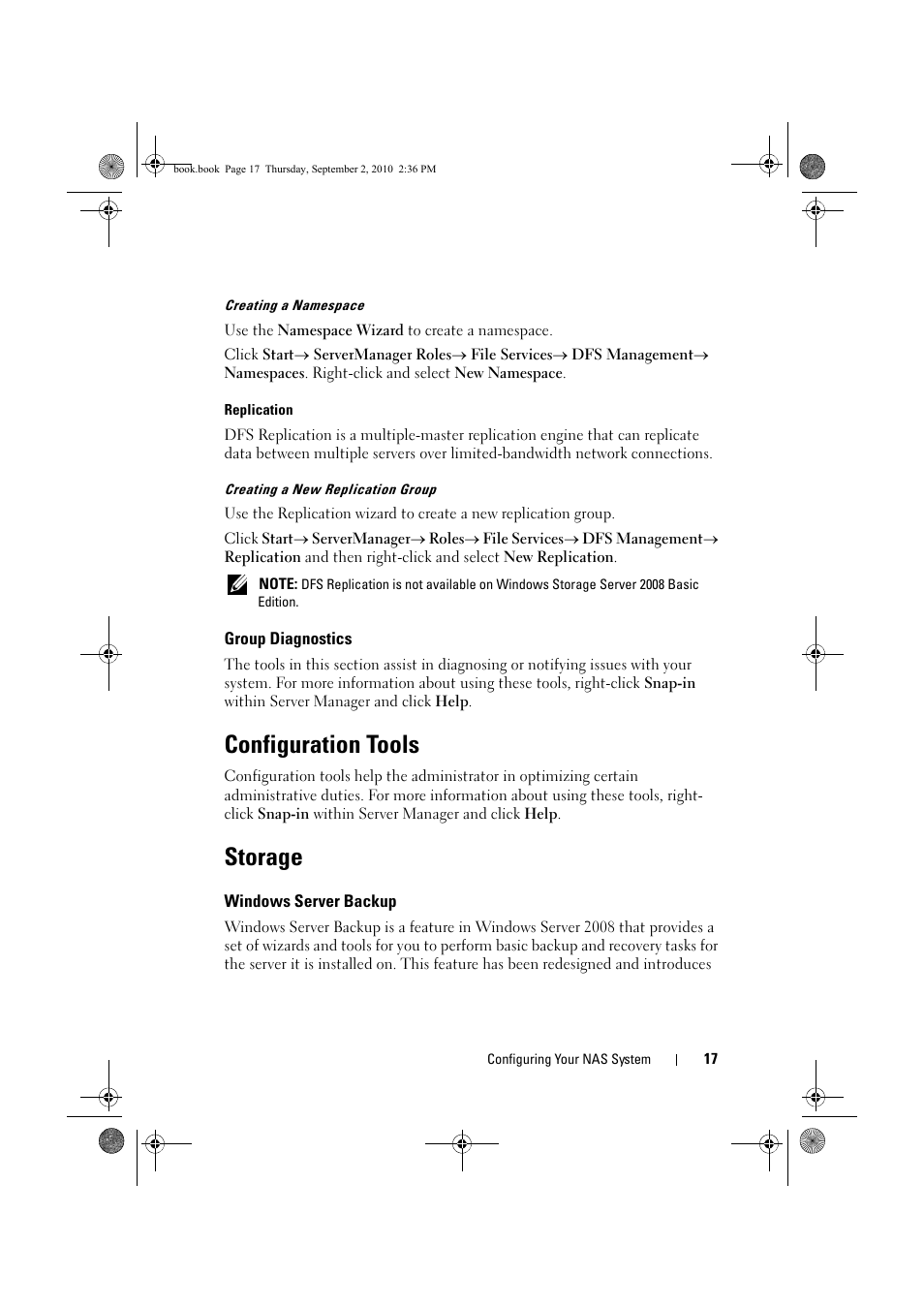 Group diagnostics, Configuration tools, Storage | Windows server backup | Dell PowerVault NX200 User Manual | Page 17 / 50