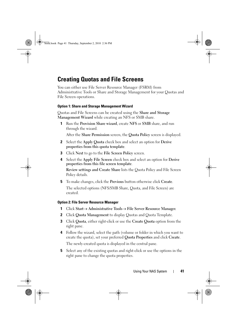 Creating quotas and file screens | Dell PowerVault NX200 User Manual | Page 41 / 50