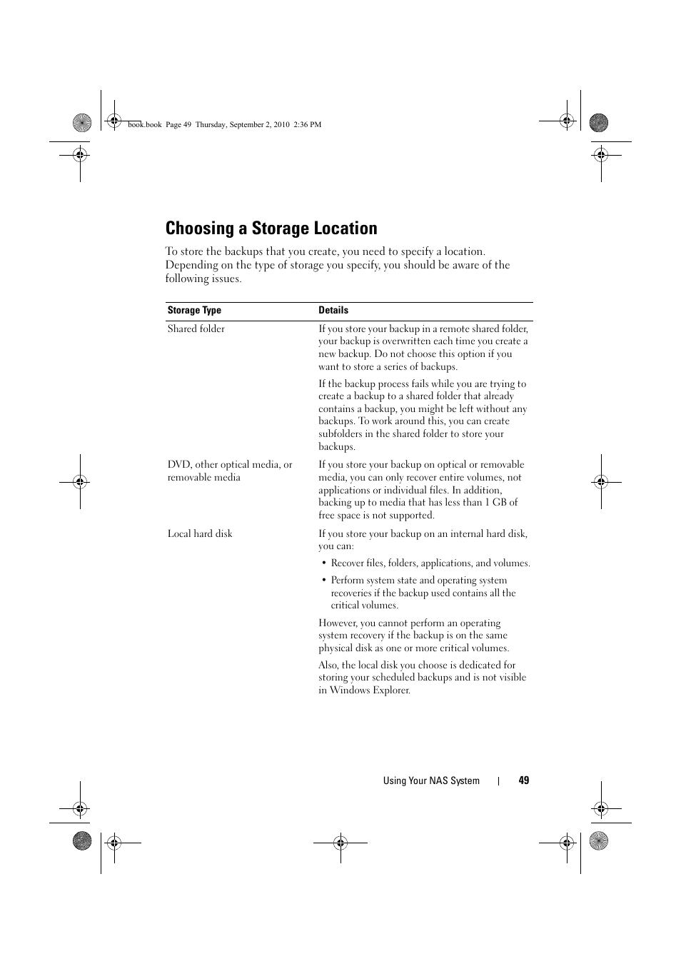 Choosing a storage location | Dell PowerVault NX200 User Manual | Page 49 / 50