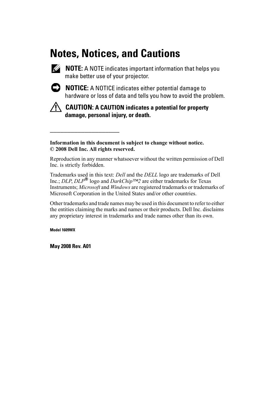 Dell 1609WX Projector User Manual | Page 2 / 53
