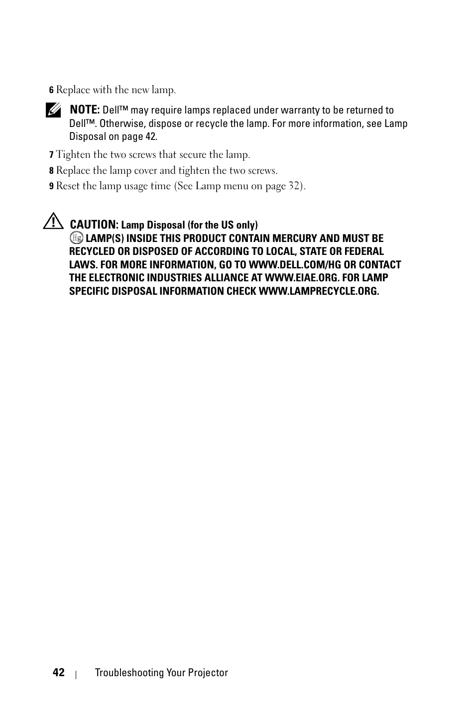 Dell 1609WX Projector User Manual | Page 42 / 53