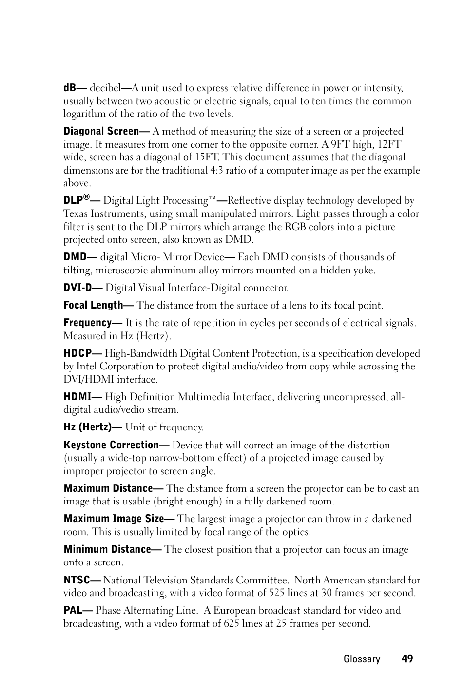Dell 1609WX Projector User Manual | Page 49 / 53