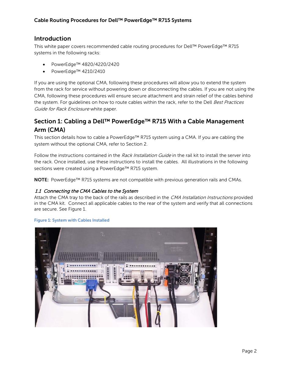 Introduction, 1 connecting the cma cables to the system, Connecting the cma cables to the system | Figure 1: system with cables installed | Dell PowerEdge Rack Enclosure 4220 User Manual | Page 4 / 9
