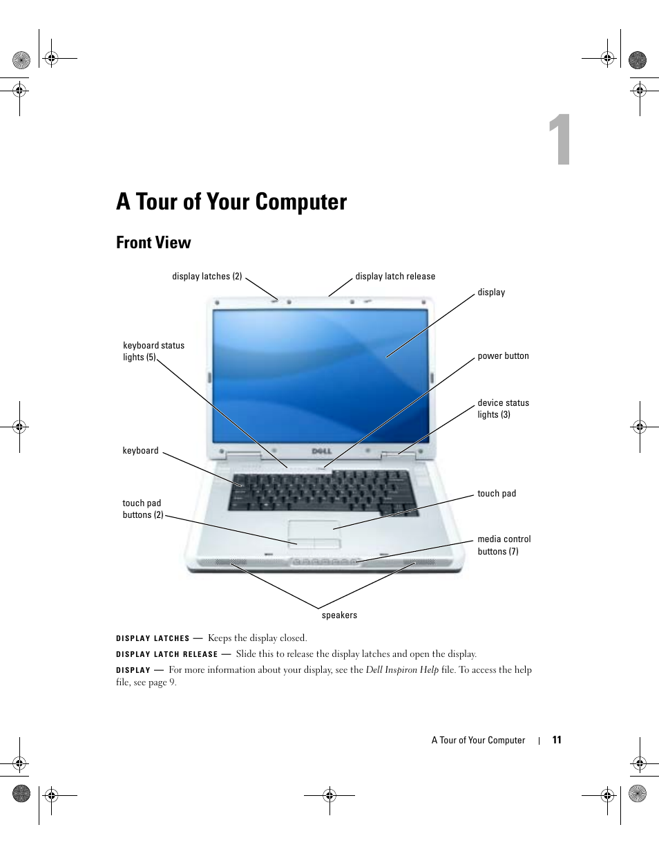 A tour of your computer, Front view | Dell Inspiron 9200 User Manual | Page 11 / 122