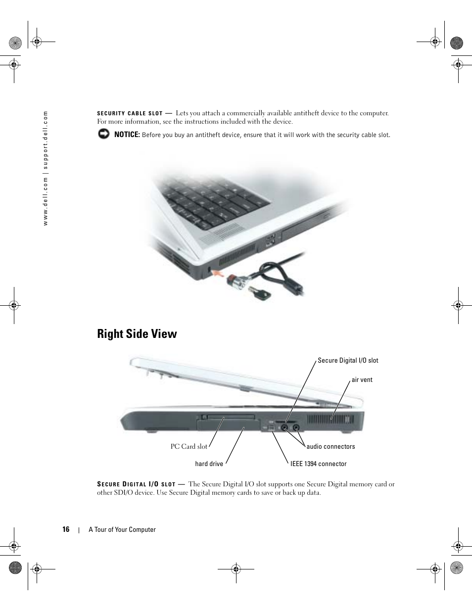 Right side view | Dell Inspiron 9200 User Manual | Page 16 / 122