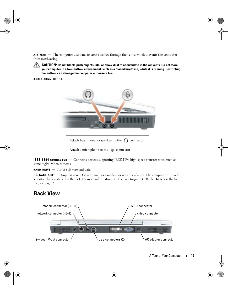 Back view | Dell Inspiron 9200 User Manual | Page 17 / 122