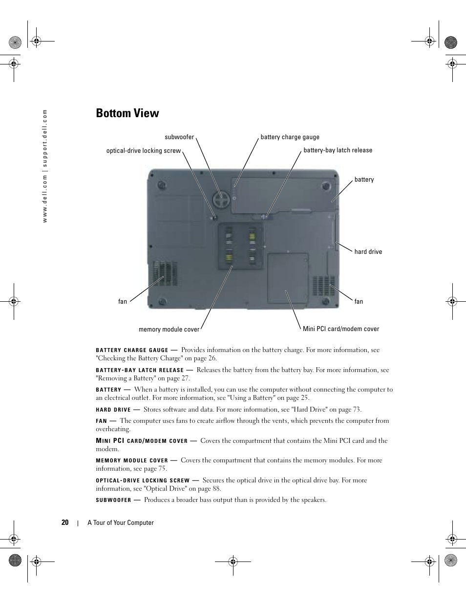 Bottom view | Dell Inspiron 9200 User Manual | Page 20 / 122