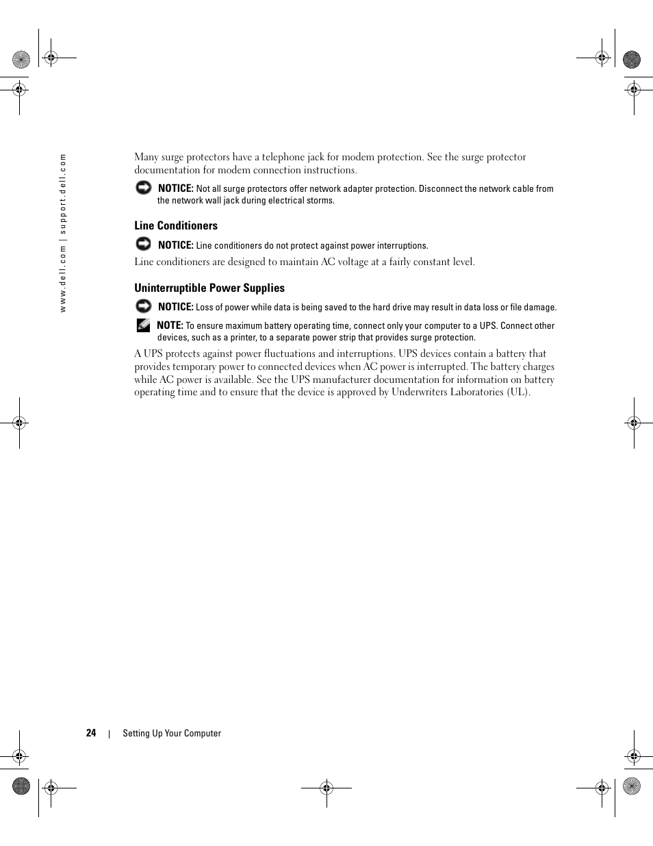 Line conditioners, Uninterruptible power supplies | Dell Inspiron 9200 User Manual | Page 24 / 122