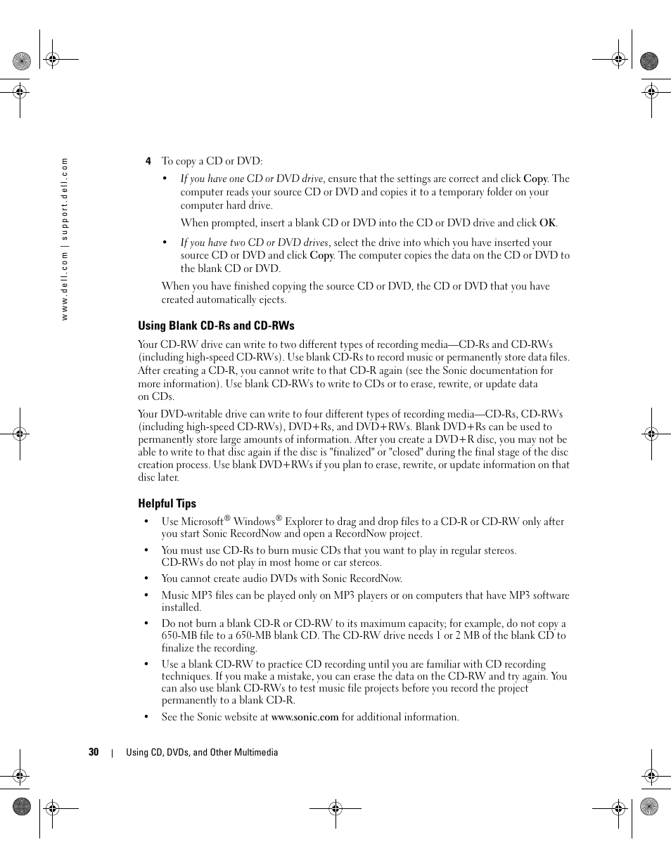 Using blank cd-rs and cd-rws, Helpful tips | Dell Inspiron 9200 User Manual | Page 30 / 122