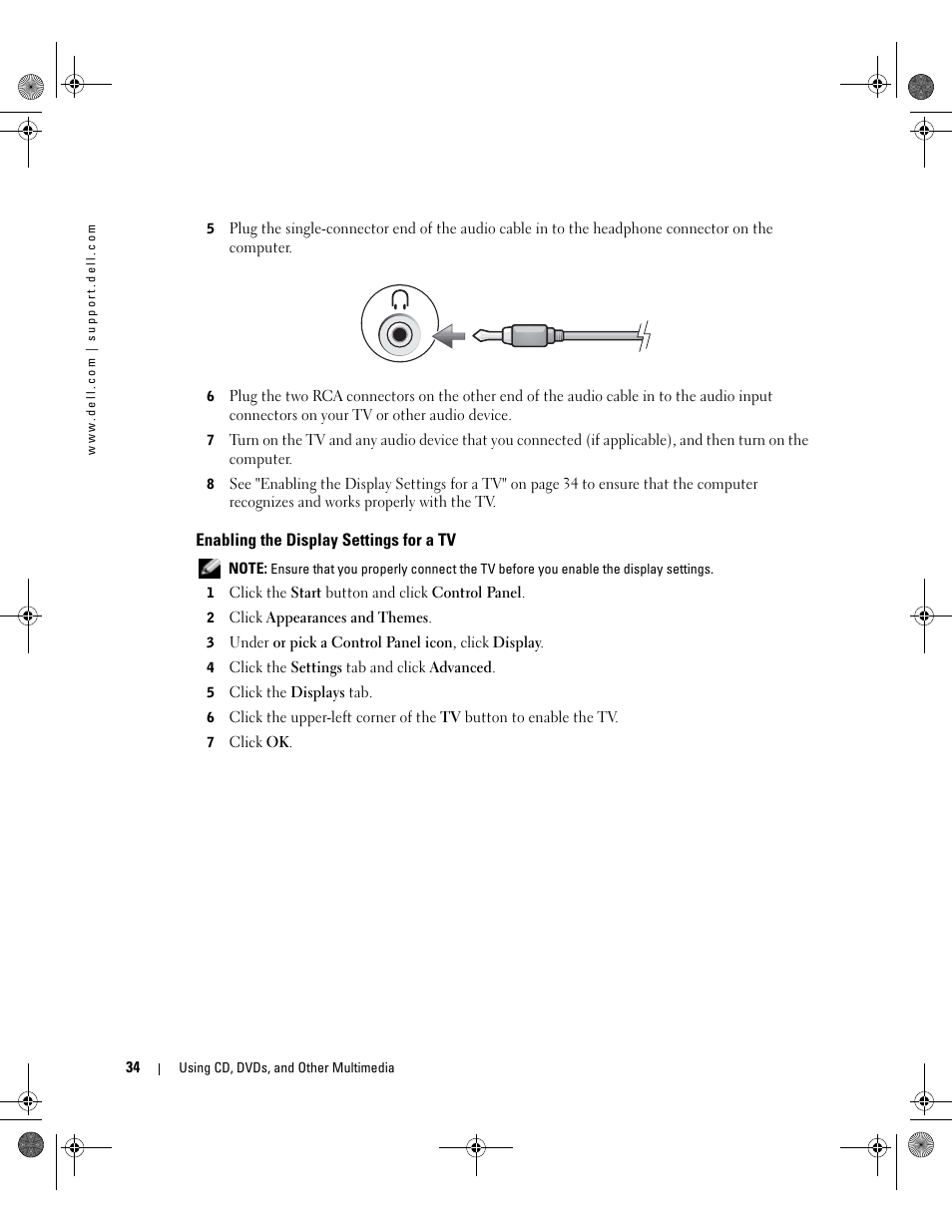 Enabling the display settings for a tv | Dell Inspiron 9200 User Manual | Page 34 / 122