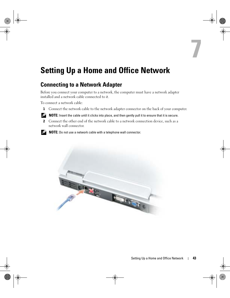 Setting up a home and office network, Connecting to a network adapter | Dell Inspiron 9200 User Manual | Page 43 / 122