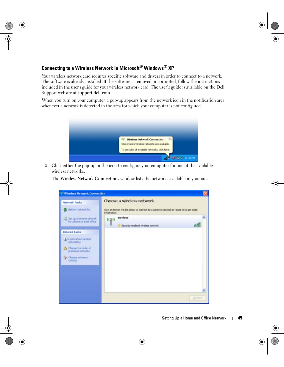 Connecting to a wireless network in microsoft | Dell Inspiron 9200 User Manual | Page 45 / 122