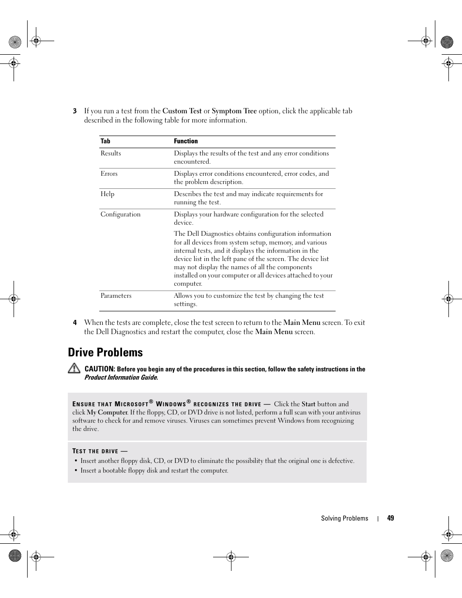Drive problems | Dell Inspiron 9200 User Manual | Page 49 / 122