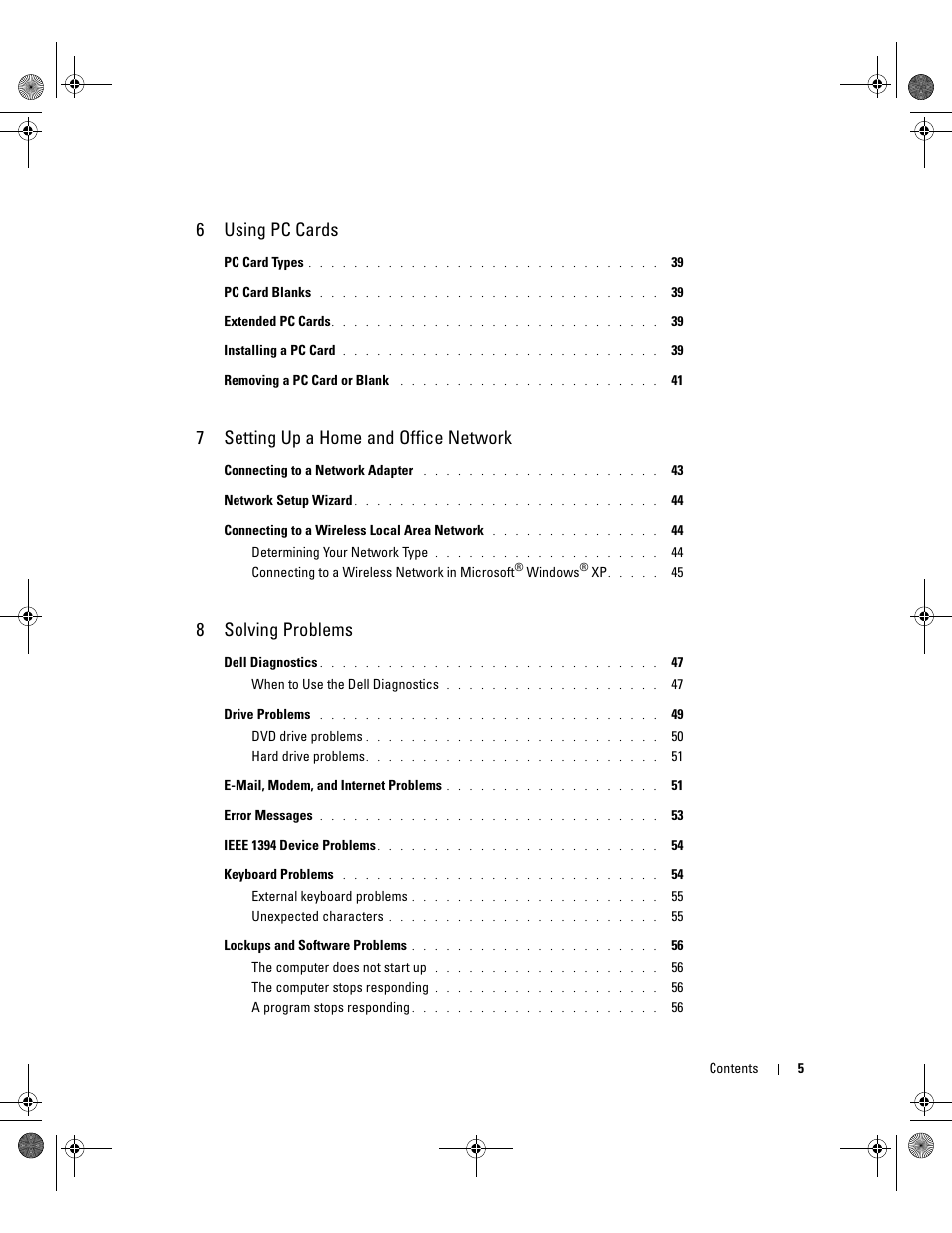 6using pc cards, 7setting up a home and office network, 8solving problems | Dell Inspiron 9200 User Manual | Page 5 / 122