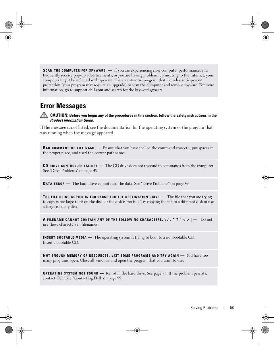 Error messages | Dell Inspiron 9200 User Manual | Page 53 / 122