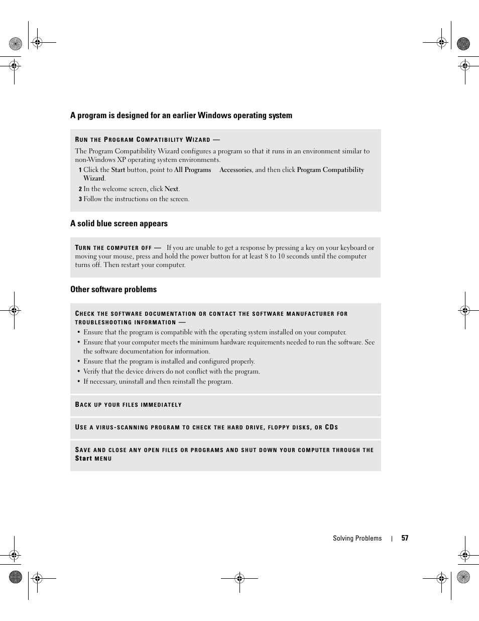 A solid blue screen appears, Other software problems | Dell Inspiron 9200 User Manual | Page 57 / 122